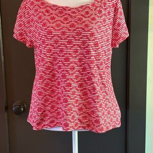 Anthropologie Red and White Striped Short Sleeve Top